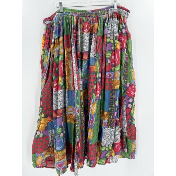 Gorgeous Vintage Patchwork Floral Boho Pleated Skirt Drawstring Size LARGE - Picture 1 of 16